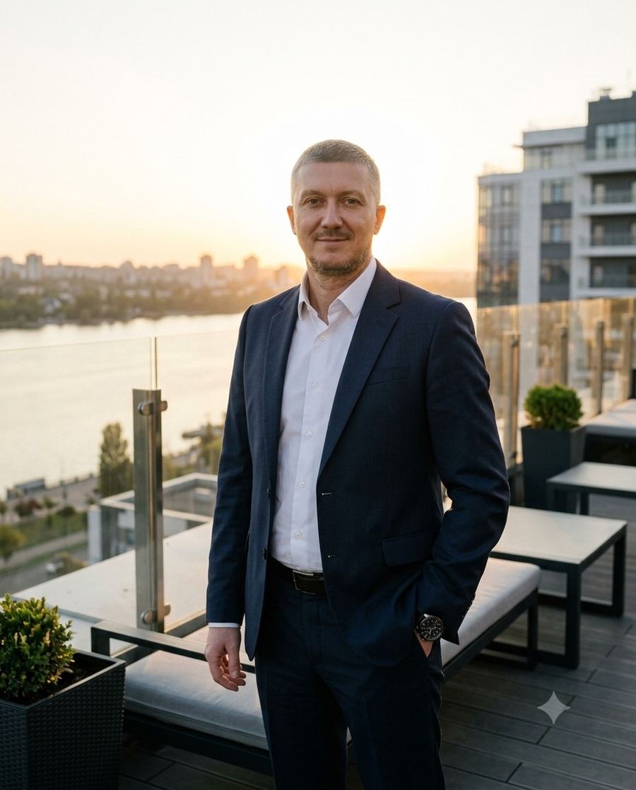 Сергій Крикунов, директор агентства, на балконі з видом на Дніпро